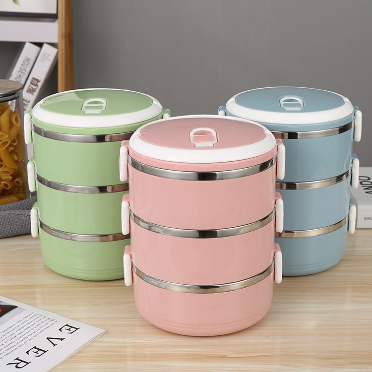 Stainless Steel Insulated Round Lunch Box Double Layer Student Lunch Box 304 Sealed Lunch Box Gift Lunch Jewelry