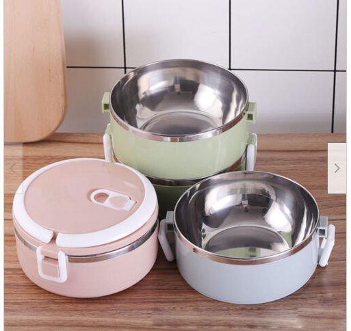 Stainless Steel Insulated Round Lunch Box Double Layer Student Lunch Box 304 Sealed Lunch Box Gift Lunch Jewelry