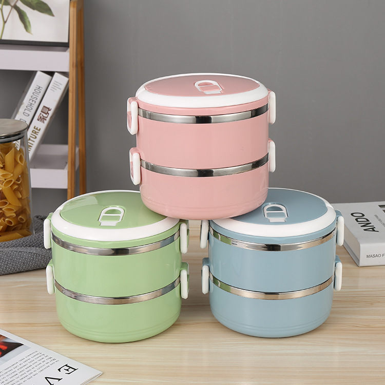 Stainless Steel Insulated Round Lunch Box Double Layer Student Lunch Box 304 Sealed Lunch Box Gift Lunch Jewelry