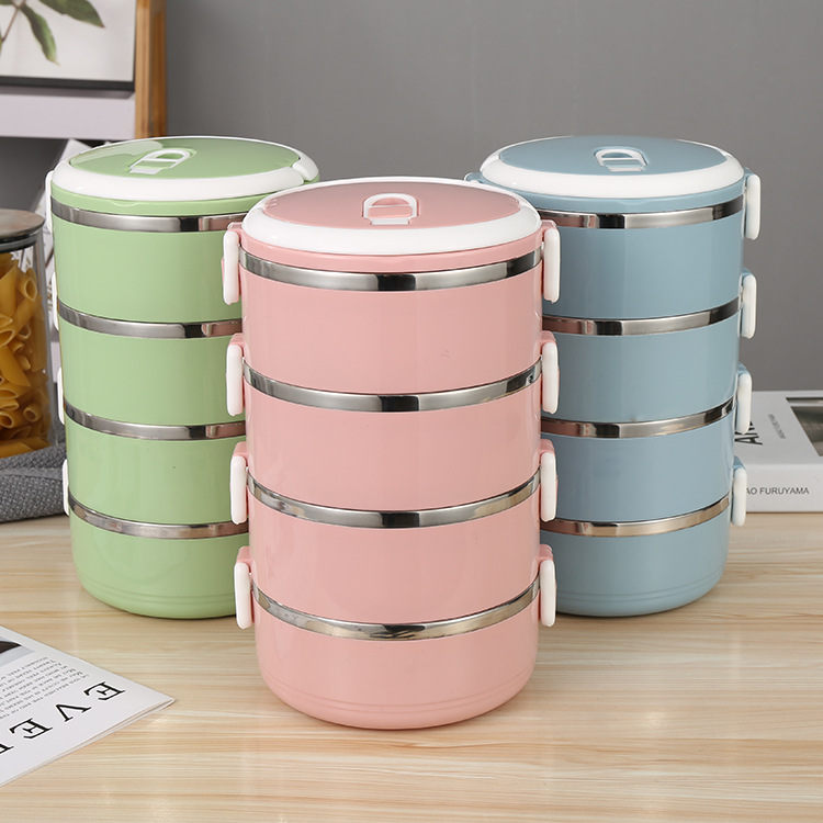 Stainless Steel Insulated Round Lunch Box Double Layer Student Lunch Box 304 Sealed Lunch Box Gift Lunch Jewelry