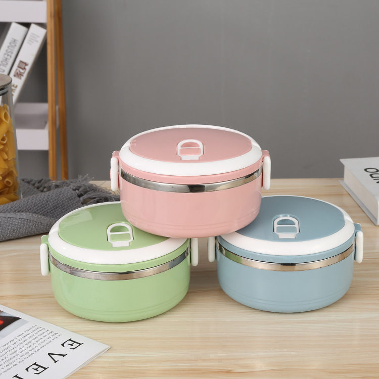 Stainless Steel Insulated Round Lunch Box Double Layer Student Lunch Box 304 Sealed Lunch Box Gift Lunch Jewelry