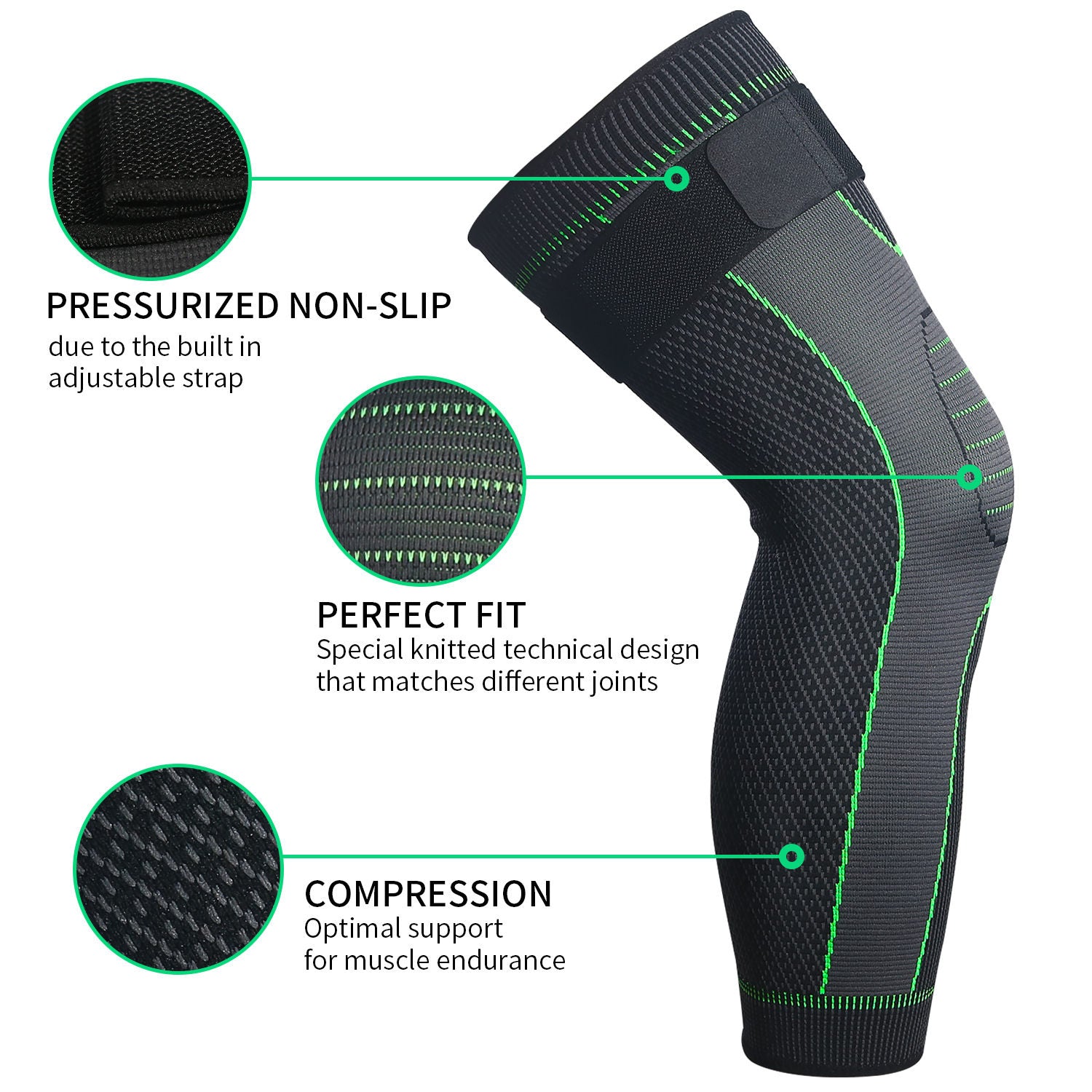 Extended Men&#039;s Sports Knitted Nylon Knee Pads Compression Knee Pads Cycling Dance Knee Pads Long Strap-on Protection Knee Pads