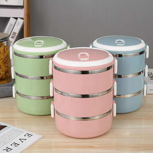 Stainless Steel Insulated Round Lunch Box Double Layer Student Lunch Box 304 Sealed Lunch Box Gift Lunch Jewelry